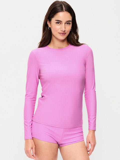 Long-Sleeve Matte Rashguard Swim Top
