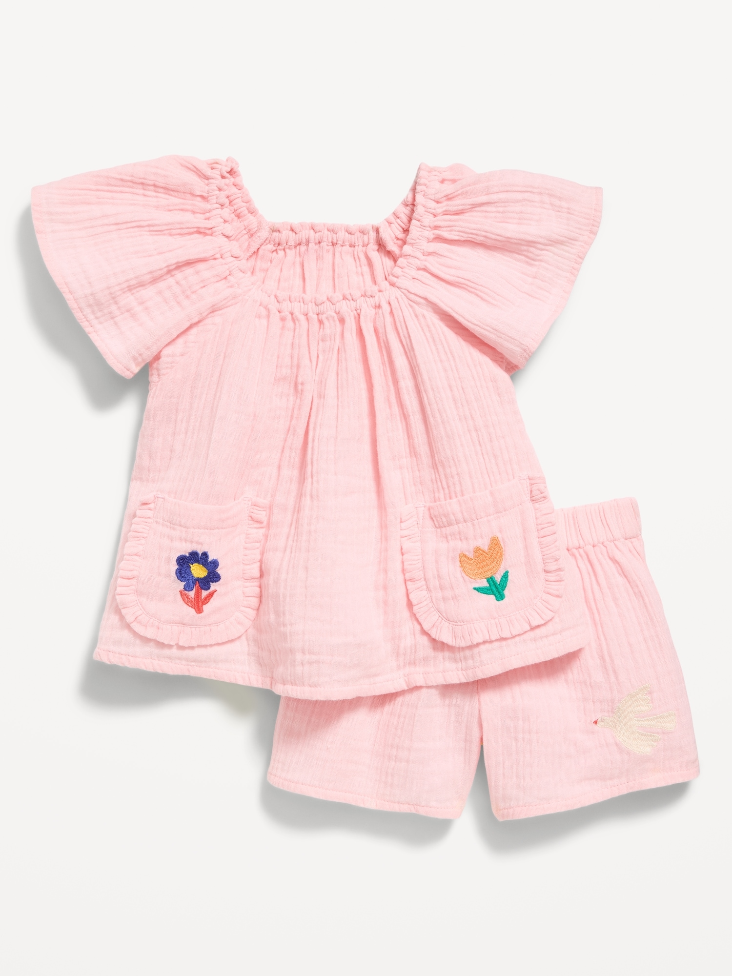 Short-Sleeve Double-Weave Top and Shorts Set for Toddler Girls