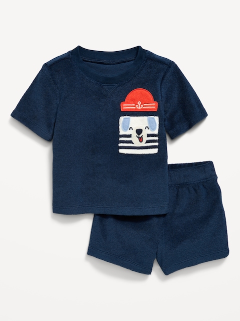 ENSEMBLE DE SHORT ET HAUT À POCHE À MANCHES COURTES EN JERSEY BOUCLETTE POUR BÉBÉ