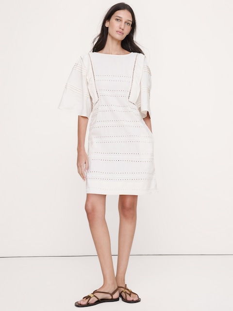 ROBE COURTE À BRODERIE ANGLAISE EN LIN ET LYOCELL TENCEL™