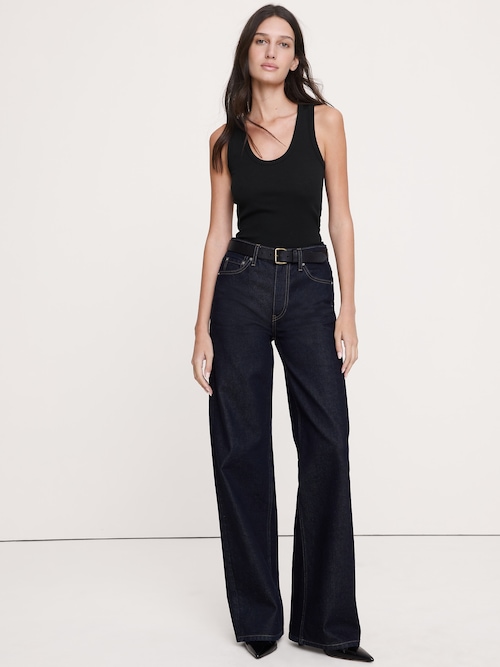 リブ スクープネック タンクトップ