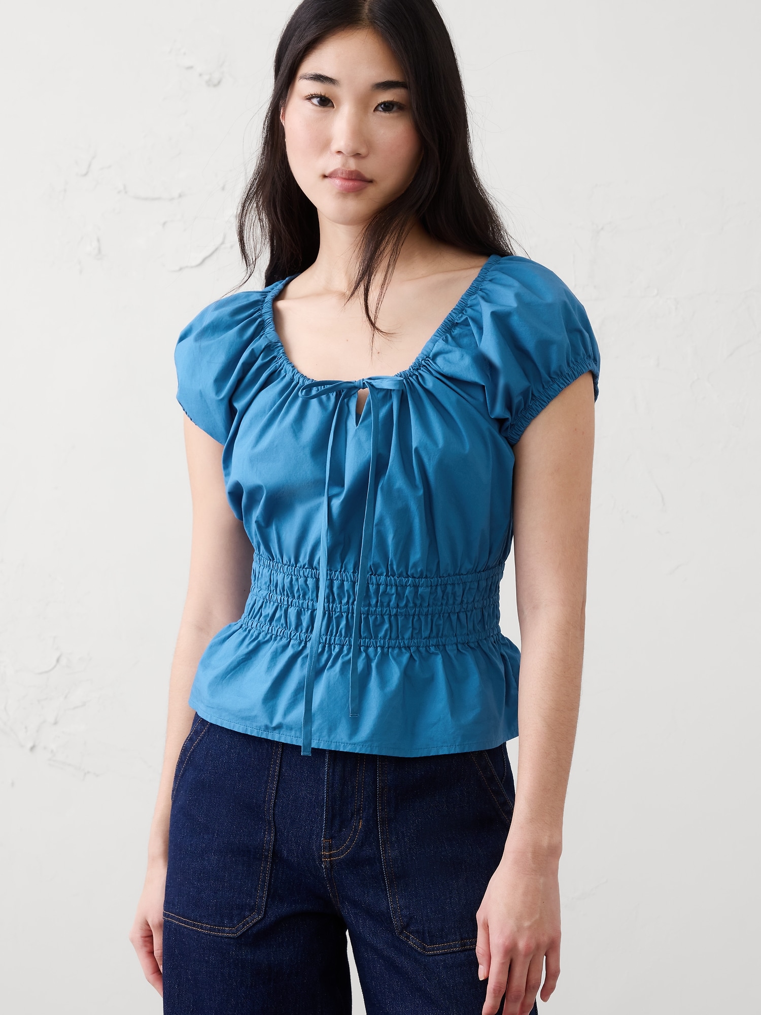 Elastic Scoop-Neck Top