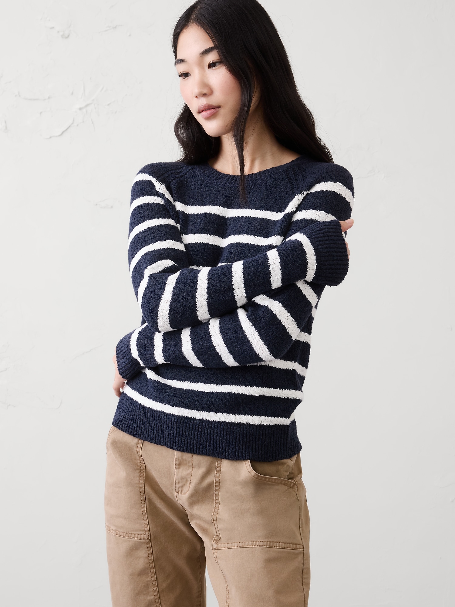 Striped Boucle Raglan Sweater