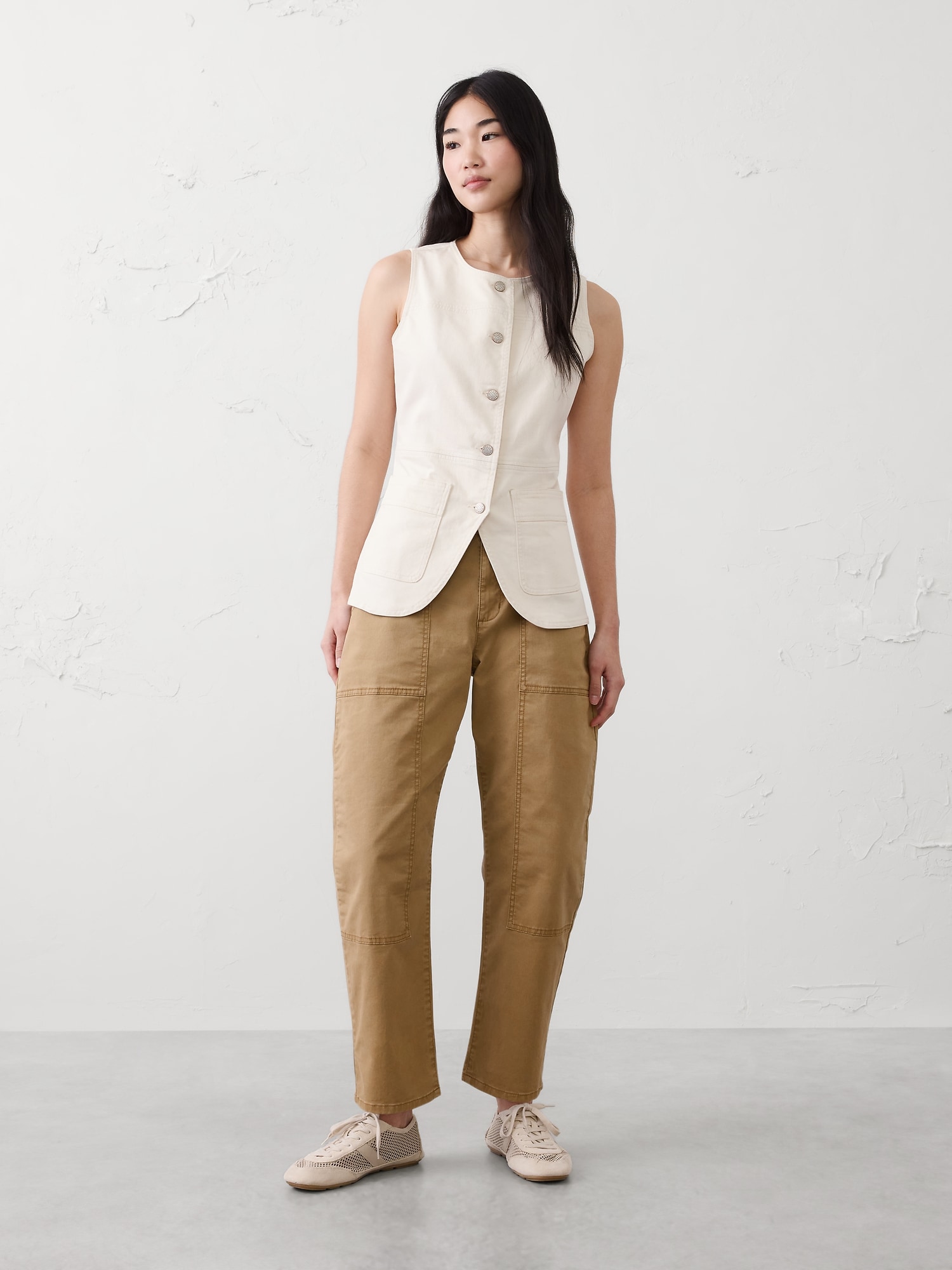 Barrel-Leg Mid-Rise Utility Pant