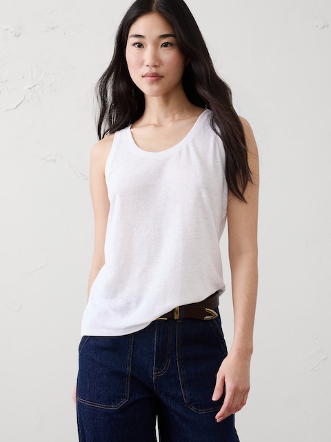 CAMISOLE EN MÉLANGE DE LIN À ENCOLURE DÉGAGÉE