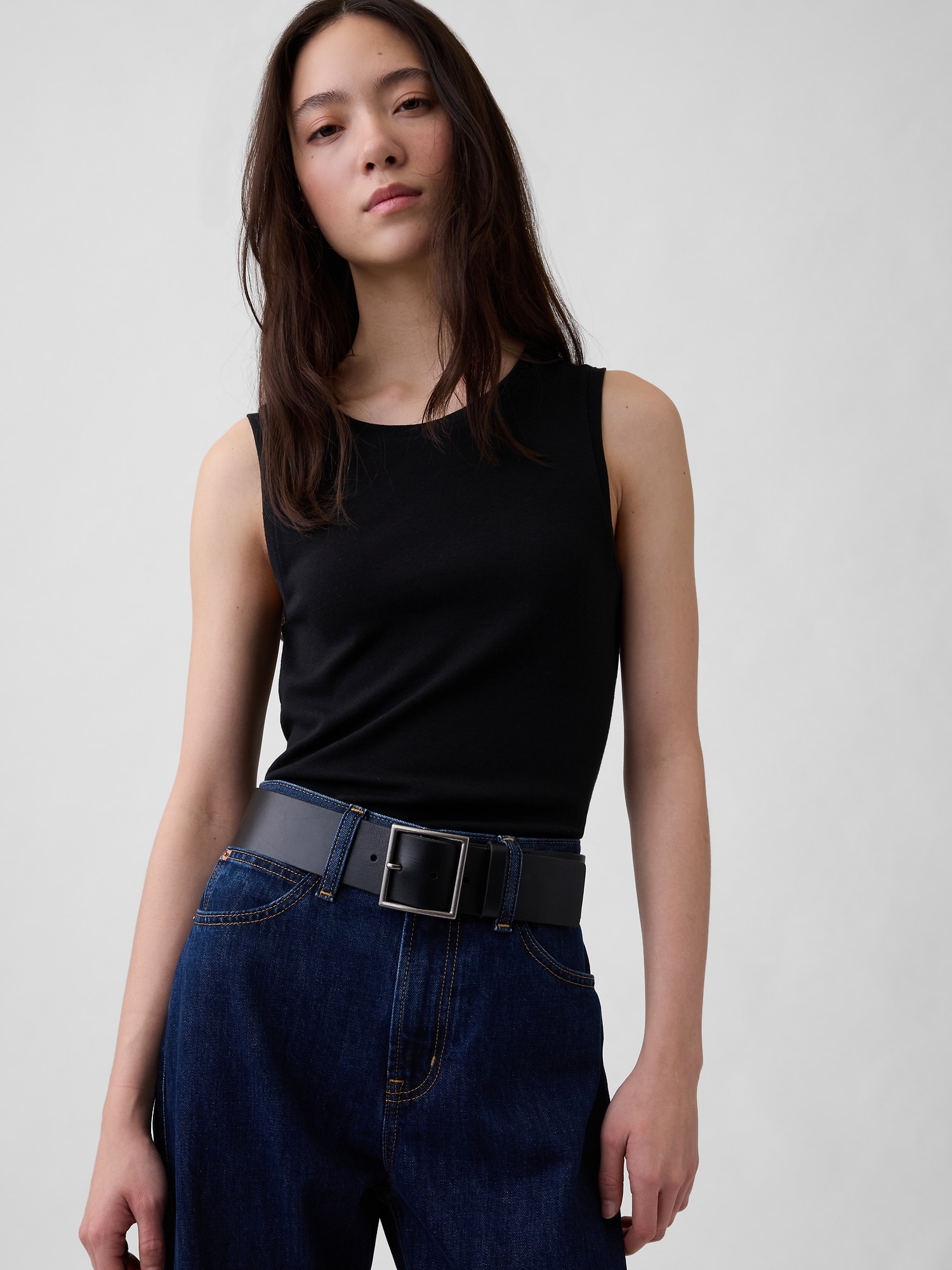 Leather Square-Buckle Belt