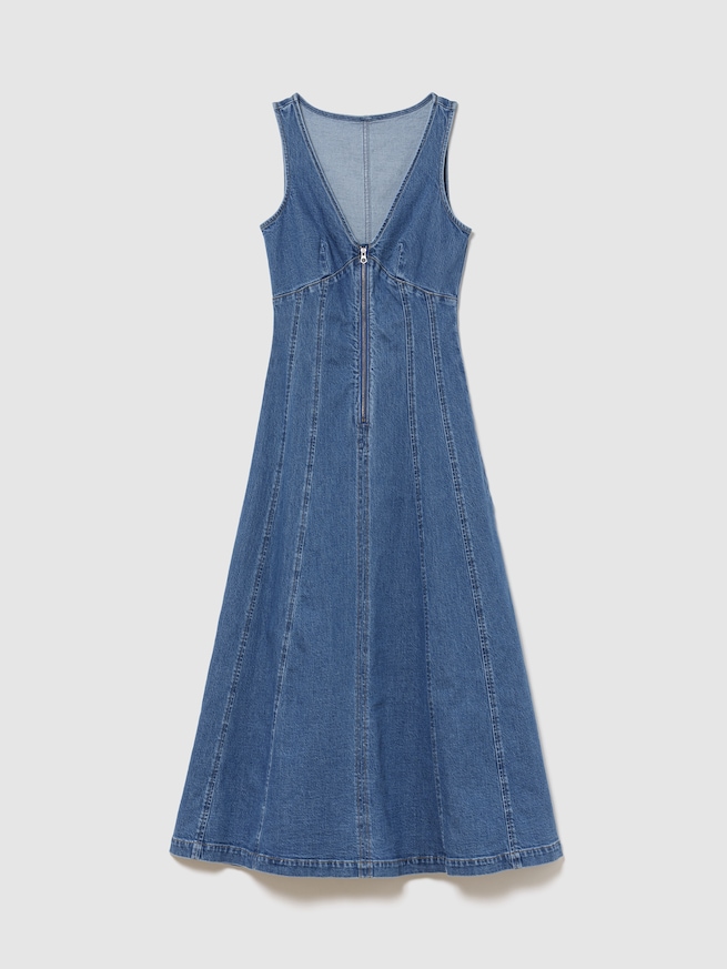 デニム フロントファスナー ミディワンピース-4