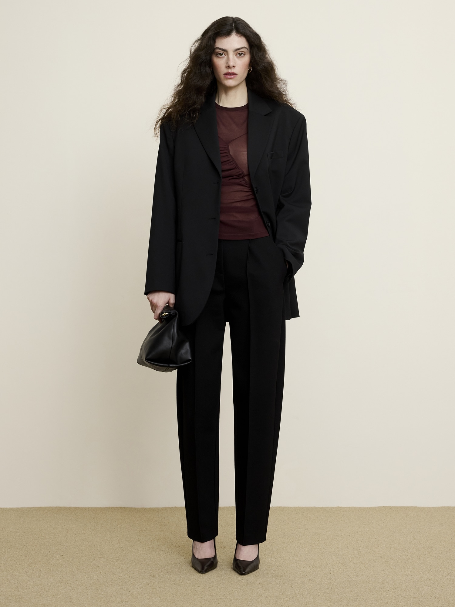 ハイライズ テーパード ドレーピー ポンチ プルオン パンツ-6