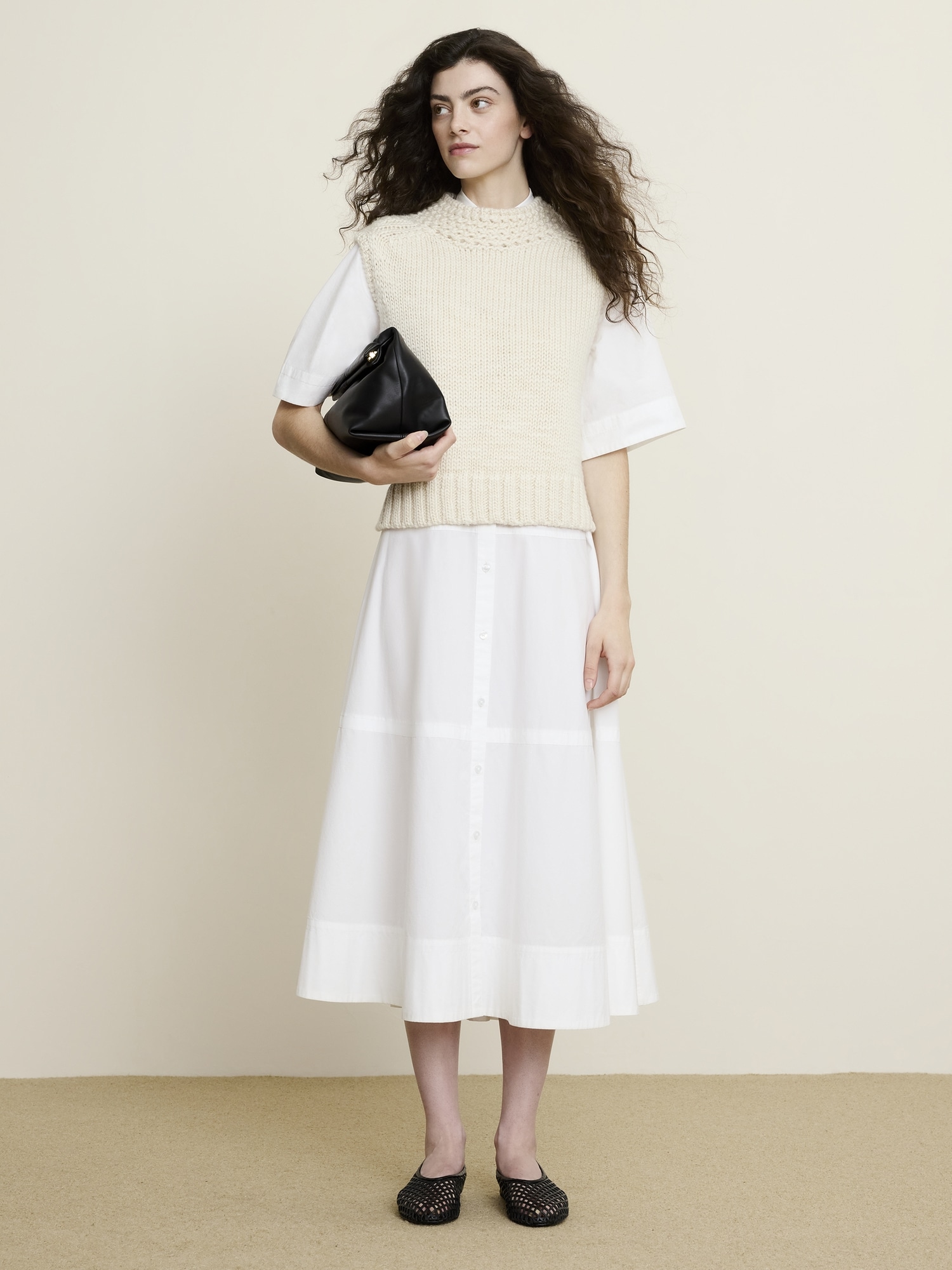 コットン ポプリン トラペーズ マキシ シャツドレス-4