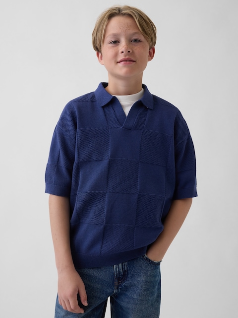 Kids Johnny Collar Checkered Sweater Shirt