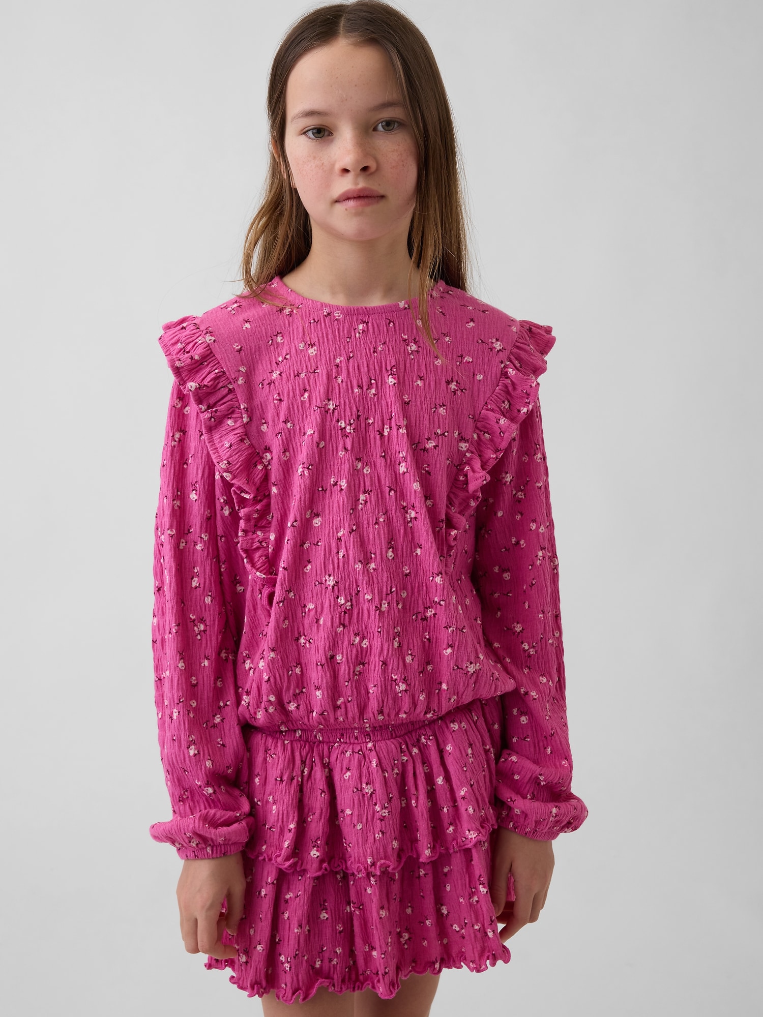 Kids Crinkle Knit Ruffle Top