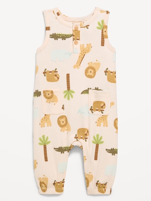 Printed Sleeveless Henley One-Piece Romper for Baby