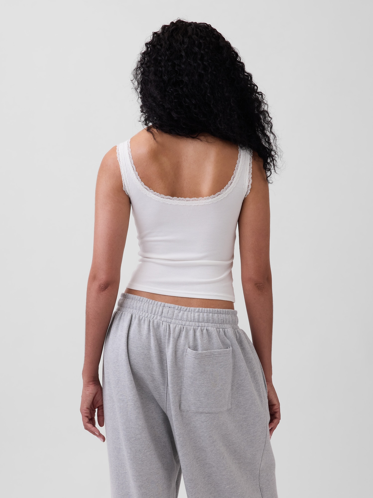 細リブ レース ヘンリーネック パジャマタンクトップ-2