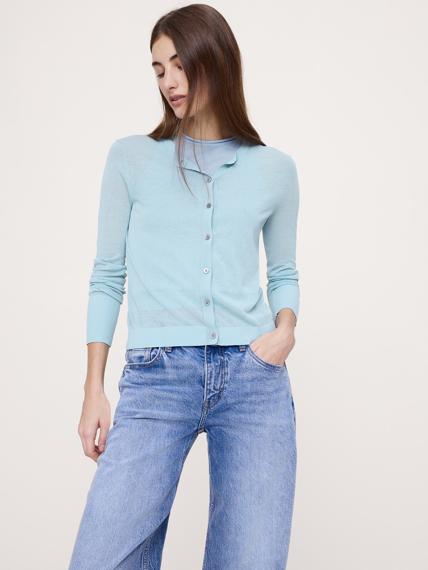 シアー ウルトラファイン コットン カーディガン-0