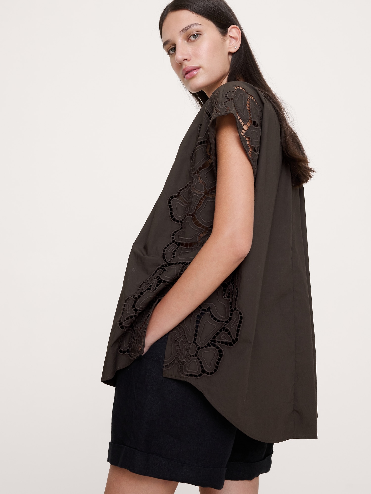 エンブロイダリー コットン ポプリン スプリットネック チュニック-2