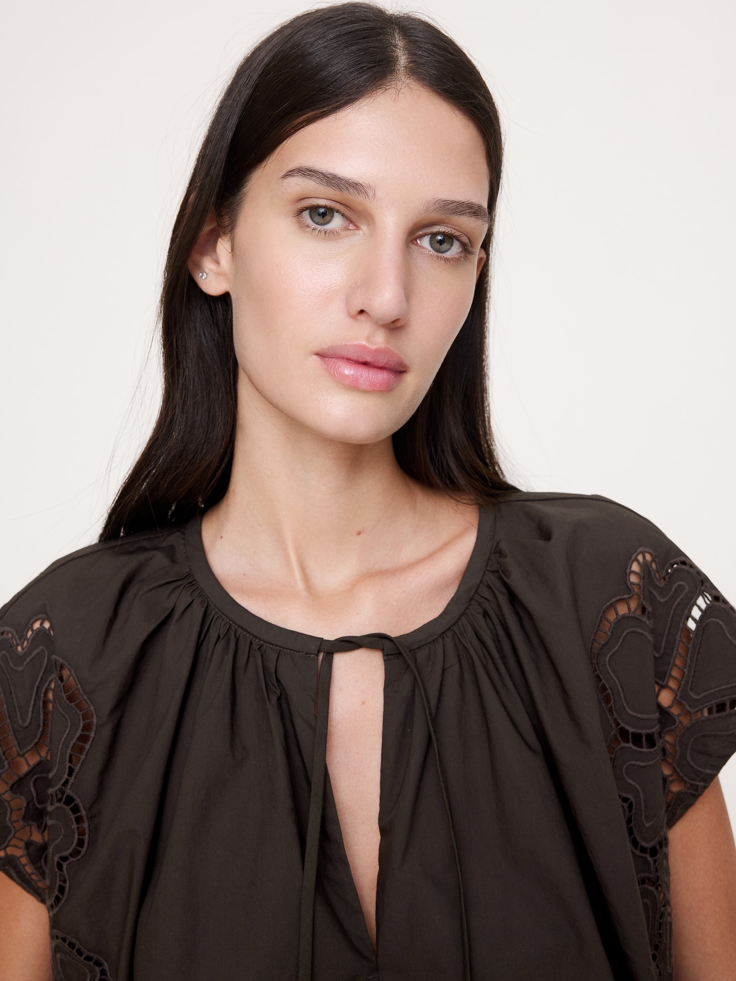 エンブロイダリー コットン ポプリン スプリットネック チュニック-3