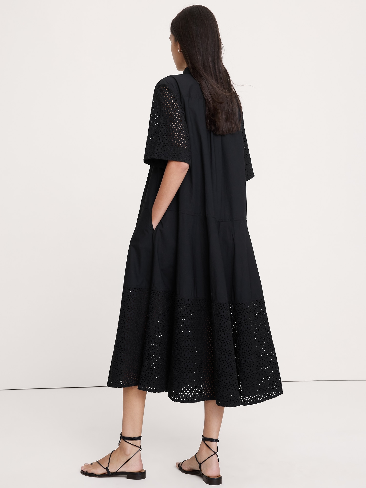 アイレット トラペーズ マキシ シャツ ドレス-2