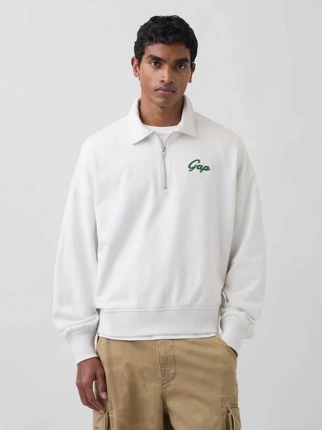 ヴィンテージソフト フレンチテリー オーバーサイズ GAPロゴ クロップド ハーフジップ プルオーバー-2