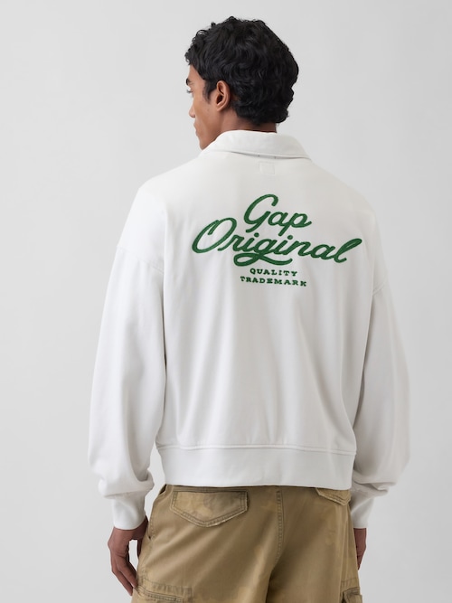 ヴィンテージソフト フレンチテリー オーバーサイズ GAPロゴ クロップド ハーフジップ プルオーバー