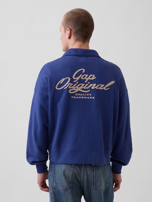 ヴィンテージソフト フレンチテリー オーバーサイズ GAPロゴ クロップド ハーフジップ プルオーバー