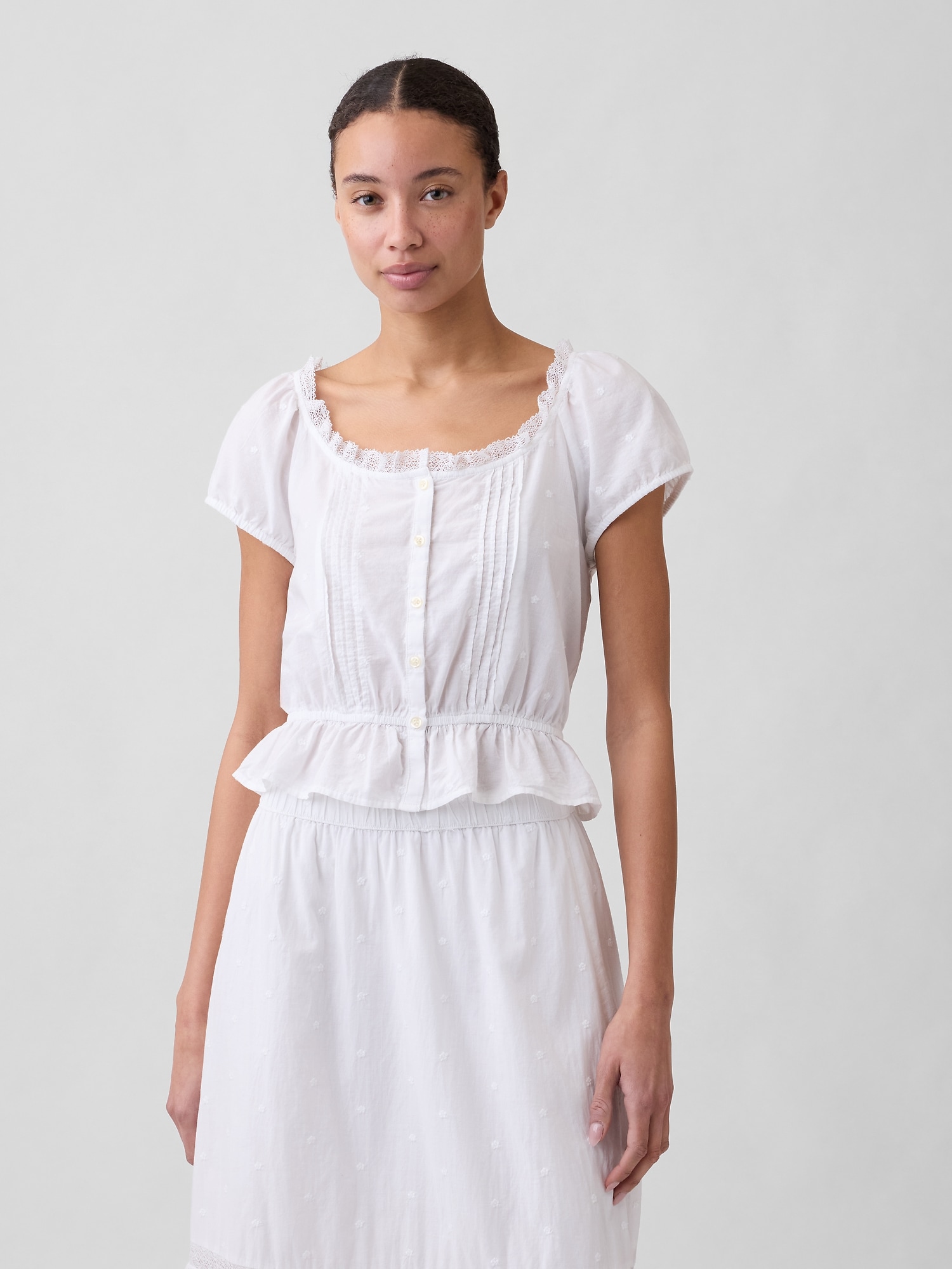 Cap-Sleeve Pintuck Top