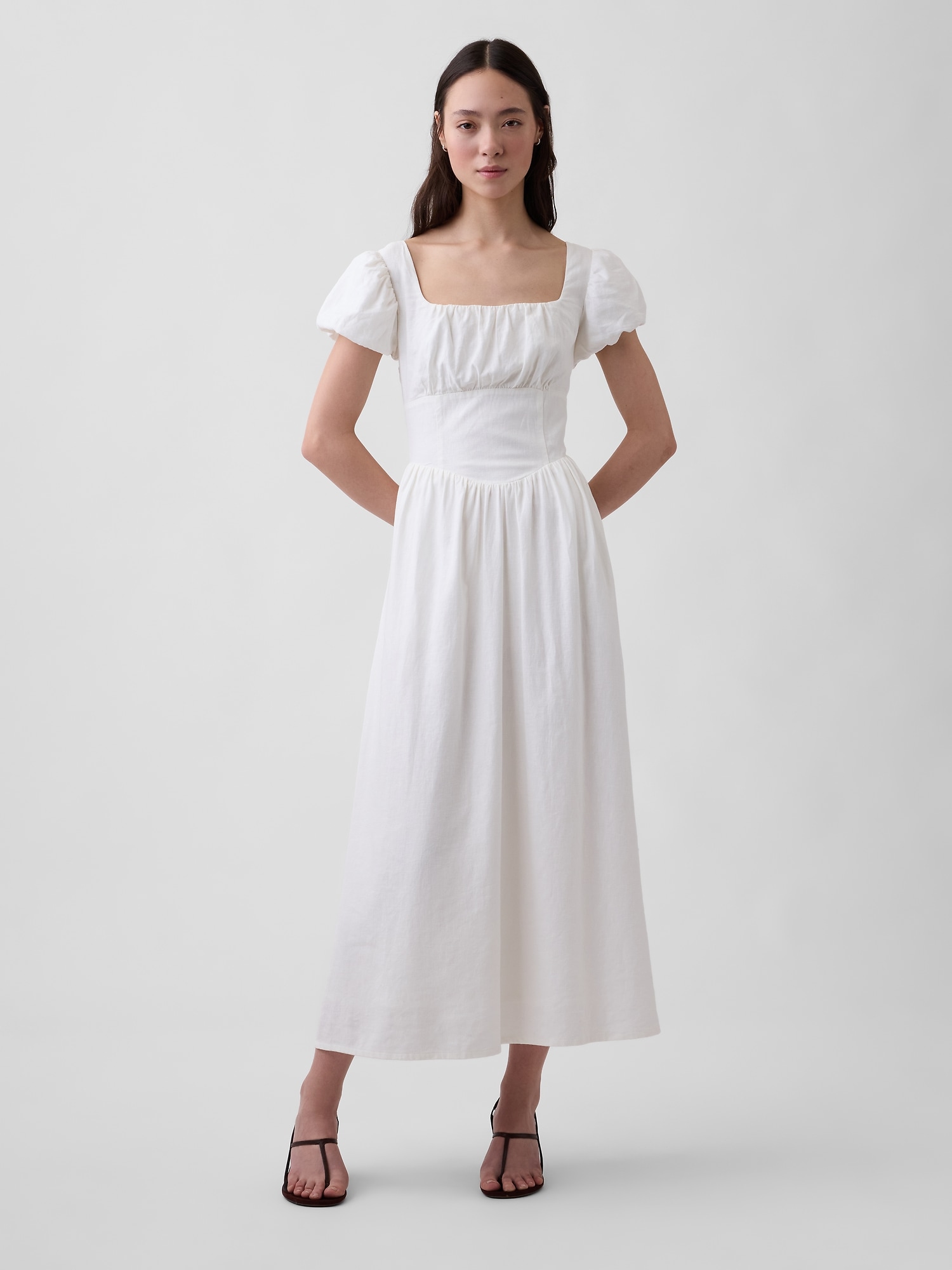 Linen-Blend Drop-Waist Maxi Dress