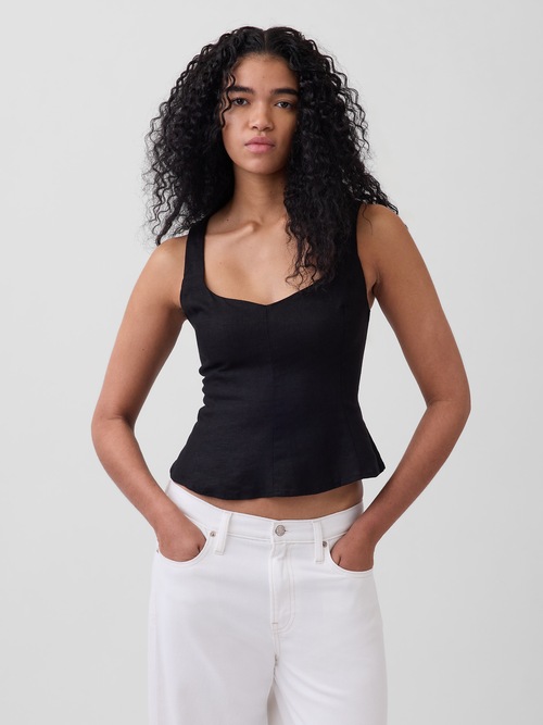 リネンブレンド ペプラムトップス