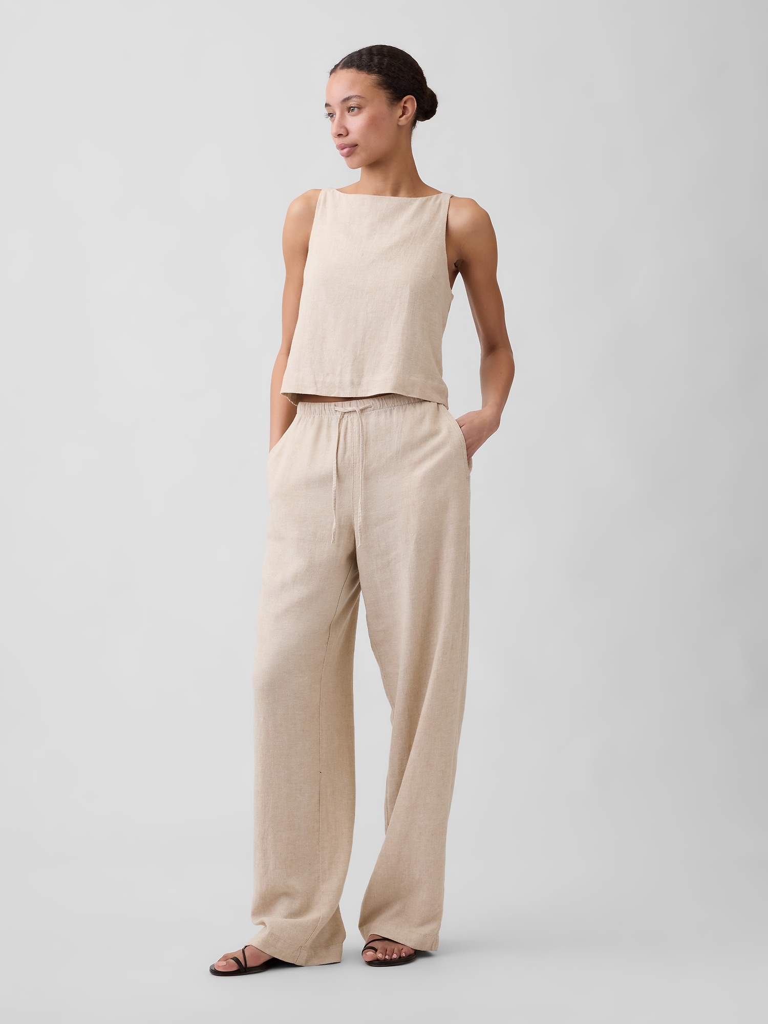Relaxed Linen-Blend Wide-Leg Pants