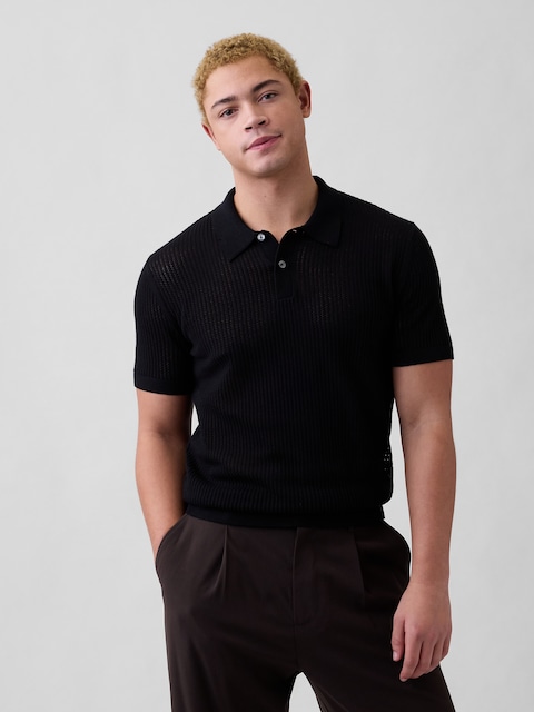 Crochet Sweater Polo Shirt