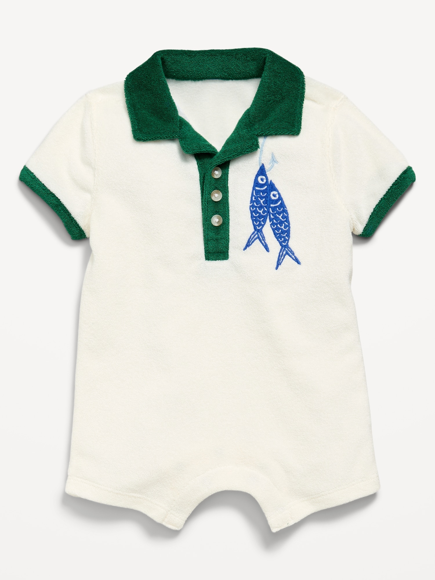 Towel-Terry Collared One-Piece Romper for Baby