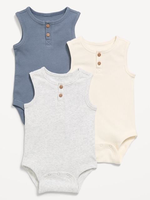 Sleeveless Ribbed Henley Bodysuit 3-Pack for Baby