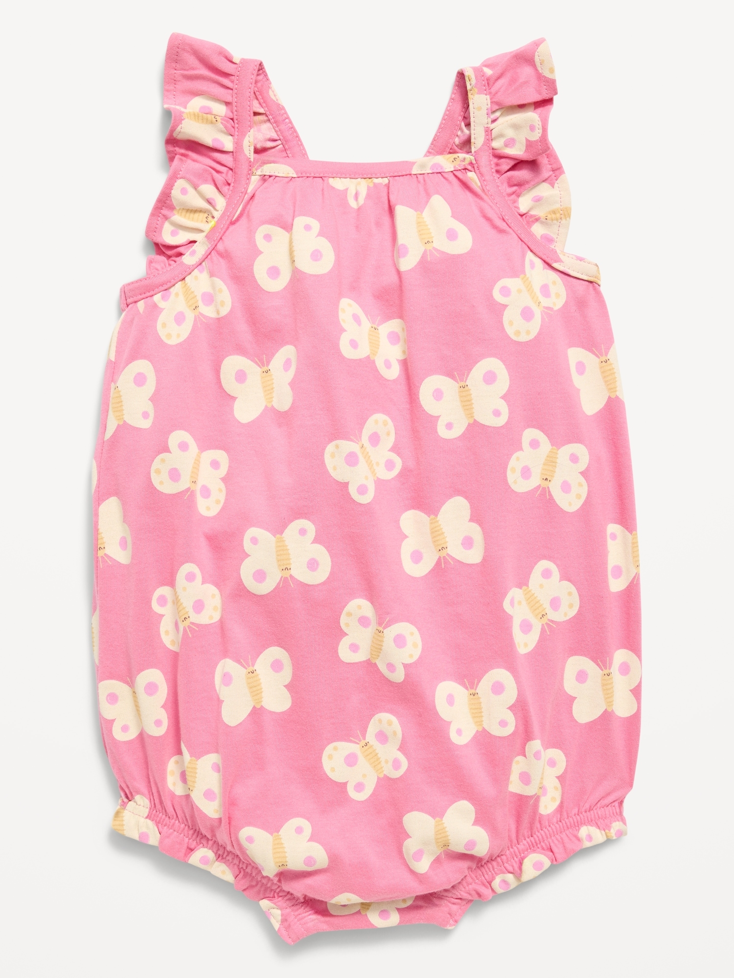 Printed Sleeveless Ruffle-Trim Romper for Baby
