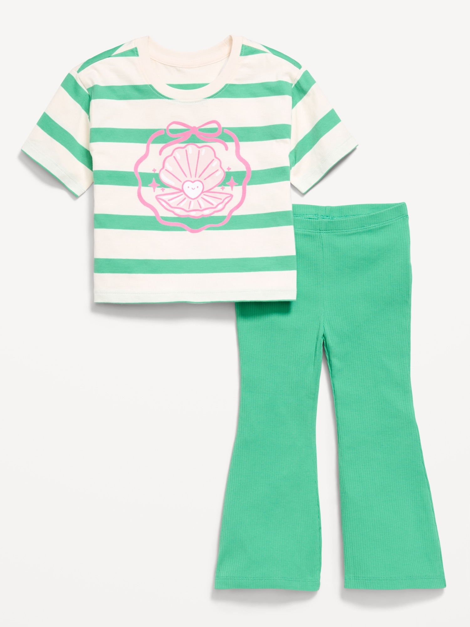Oversized Short-Sleeve T-Shirt and Flare Leggings Set for Toddler Girls