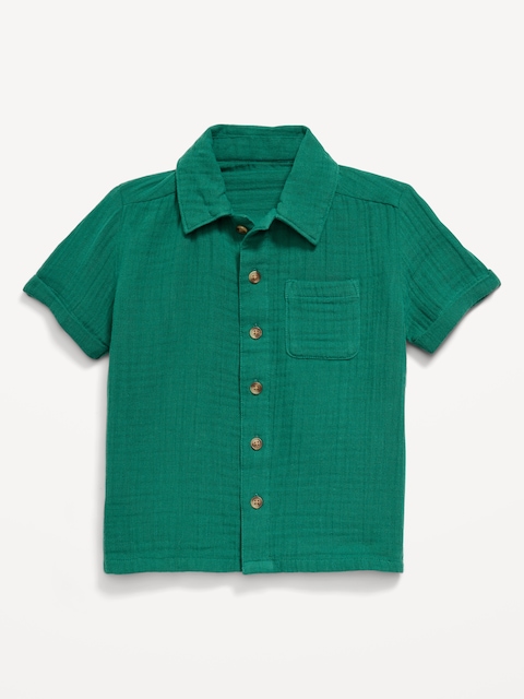 Short-Sleeve Double-Weave Cotton Shirt for Toddler Boys