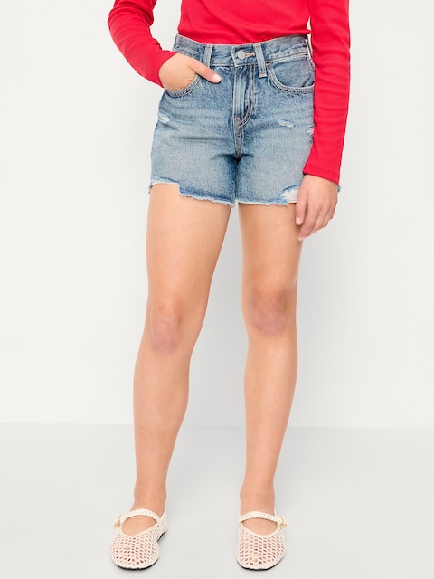 High-Waisted Ripped Frayed-Hem Jean Shorts for Girls