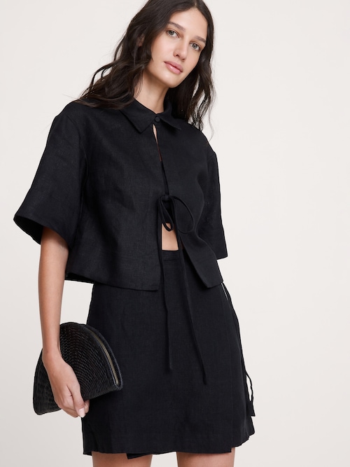 リネン タイフロント シャツ