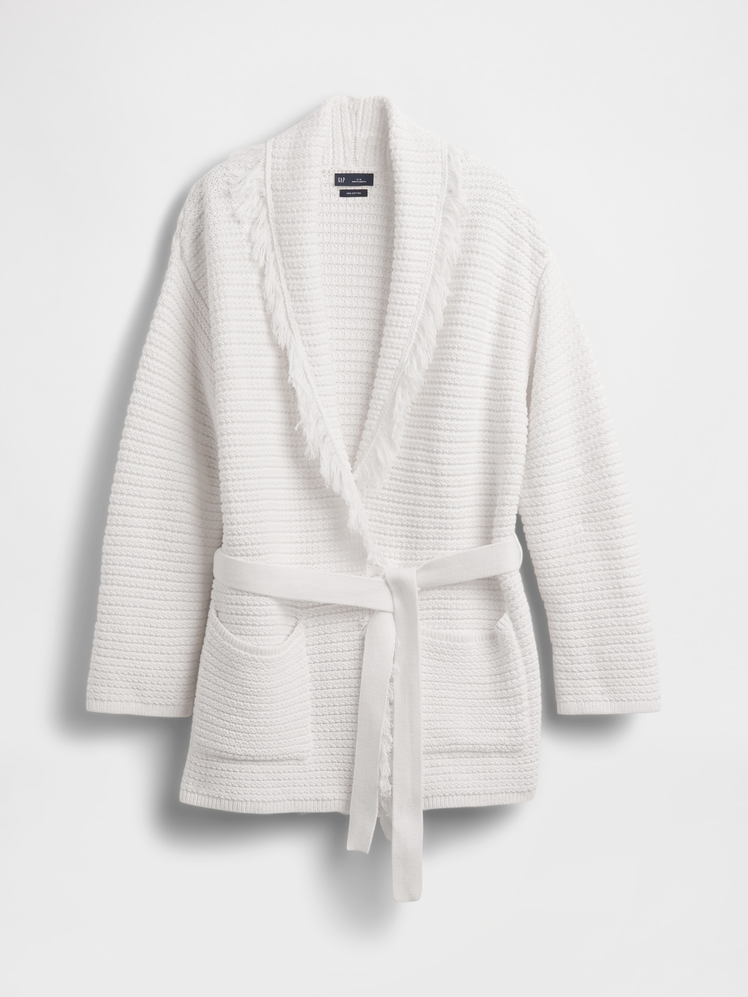 コットン100% オーバーサイズ フリンジ ショールカーディガン-4