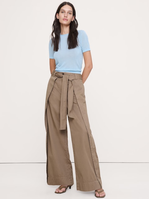 CHINO CACHE-CŒUR À JAMBE LARGE À TAILLE HAUTE