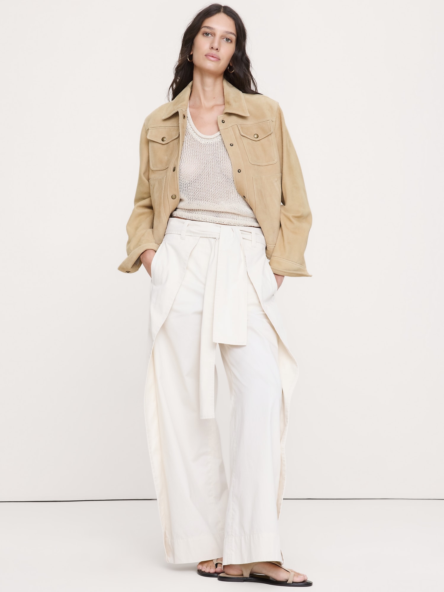 CHINO CACHE-CŒUR À JAMBE LARGE À TAILLE HAUTE