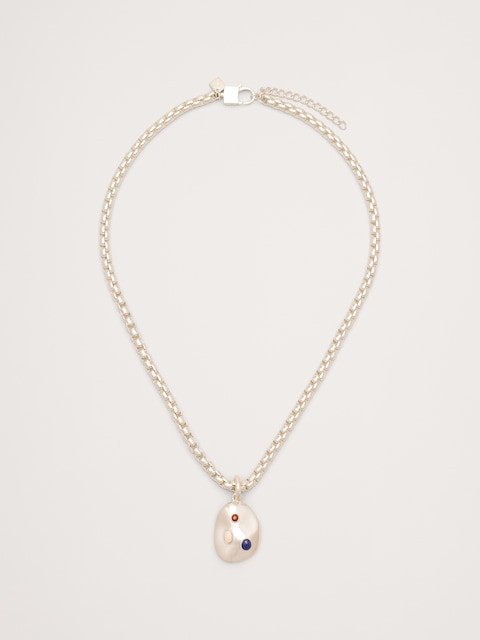 COLLIER À PENDENTIF OVALE SERTI DE PIERRES PRÉCIEUSES