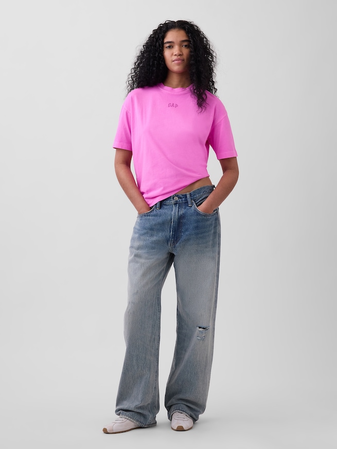 オーガニックコットン ヴィンテージソフト アスレチック GAPロゴ チュニックTシャツ-1