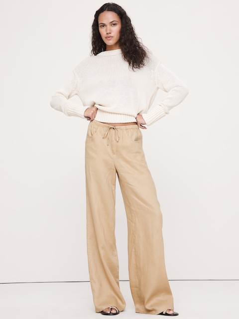 PANTALON STUDIO À JAMBE LARGE À CORDON COULISSANT EN LIN