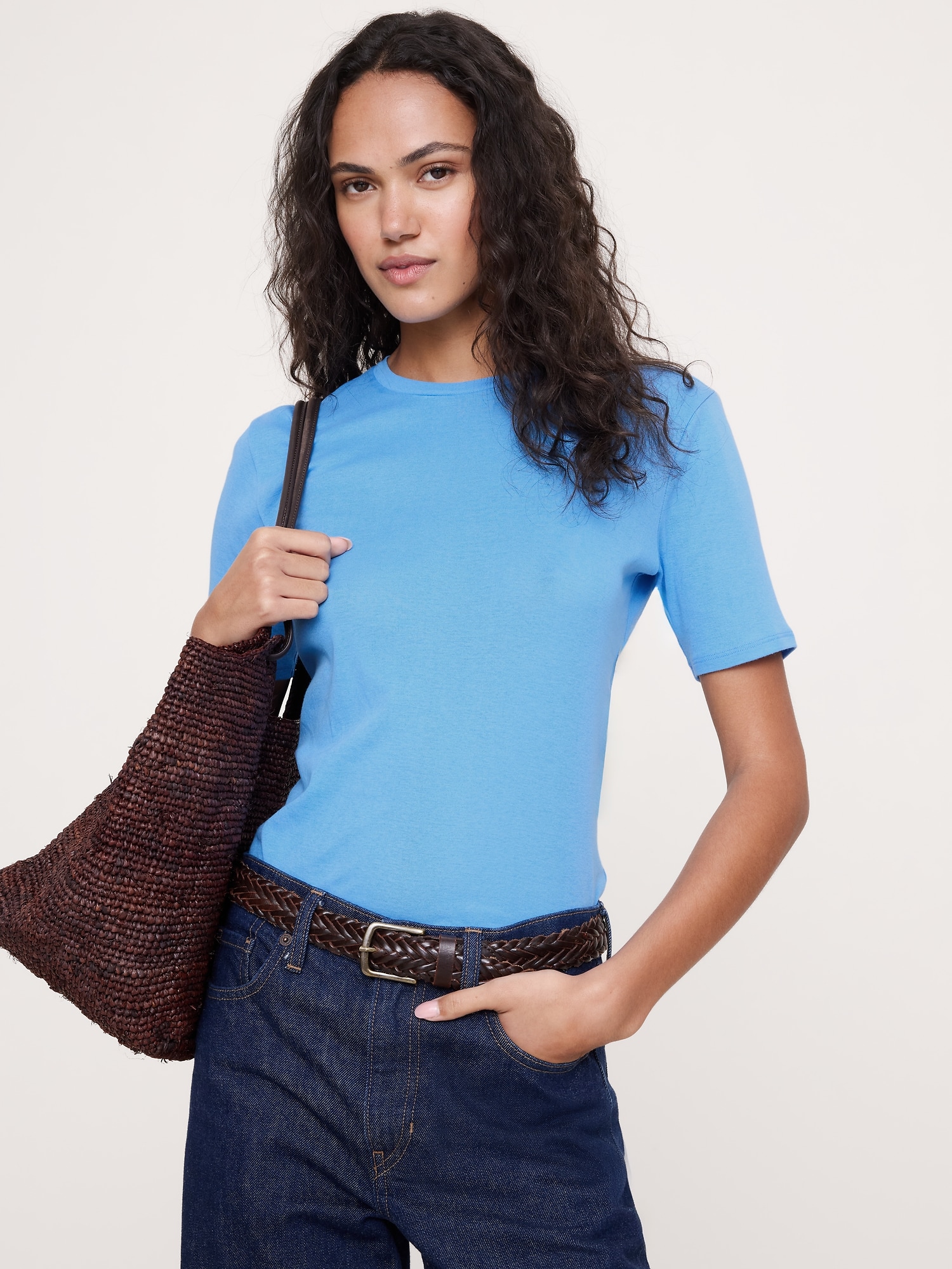 T-SHIRT À MANCHES AUX COUDES EN COTON LÉGER