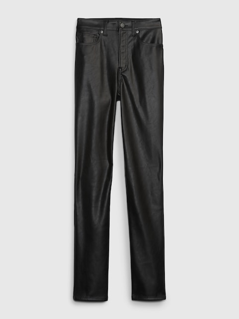 PANTALON VINTAGE ÉTROIT À TAILLE HAUTE EN SIMILICUIR