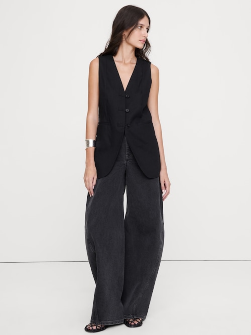 ストレッチ リネン ビスコース ロングベスト