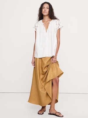 エンブロイダリー コットン ポプリン スプリットネック チュニック