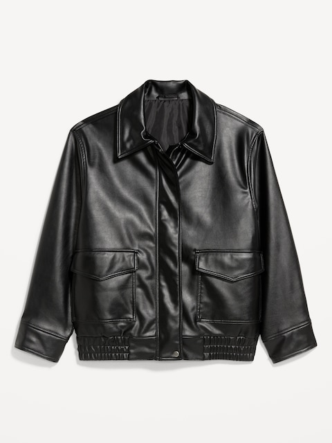 Oversized Faux-Leather Bomber Jacket