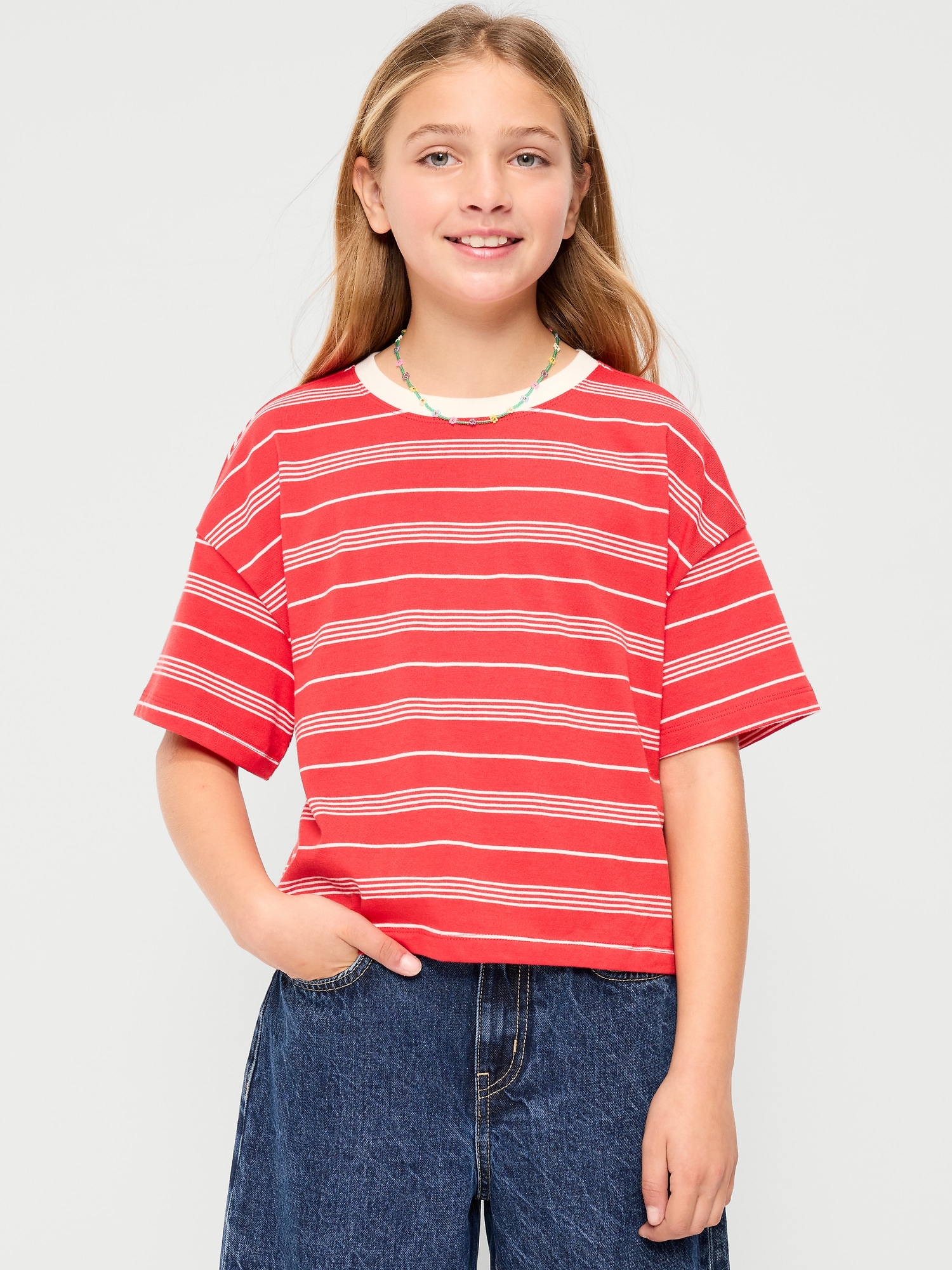 Oversized Short-Sleeve Cropped T-Shirt for Girls
