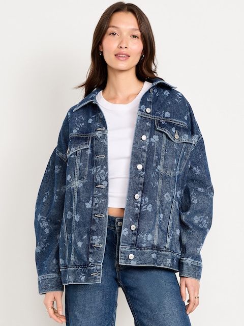 VESTE DE CAMIONNEUR SURDIMENSIONNÉE EN DENIM À MOTIF FLORAL