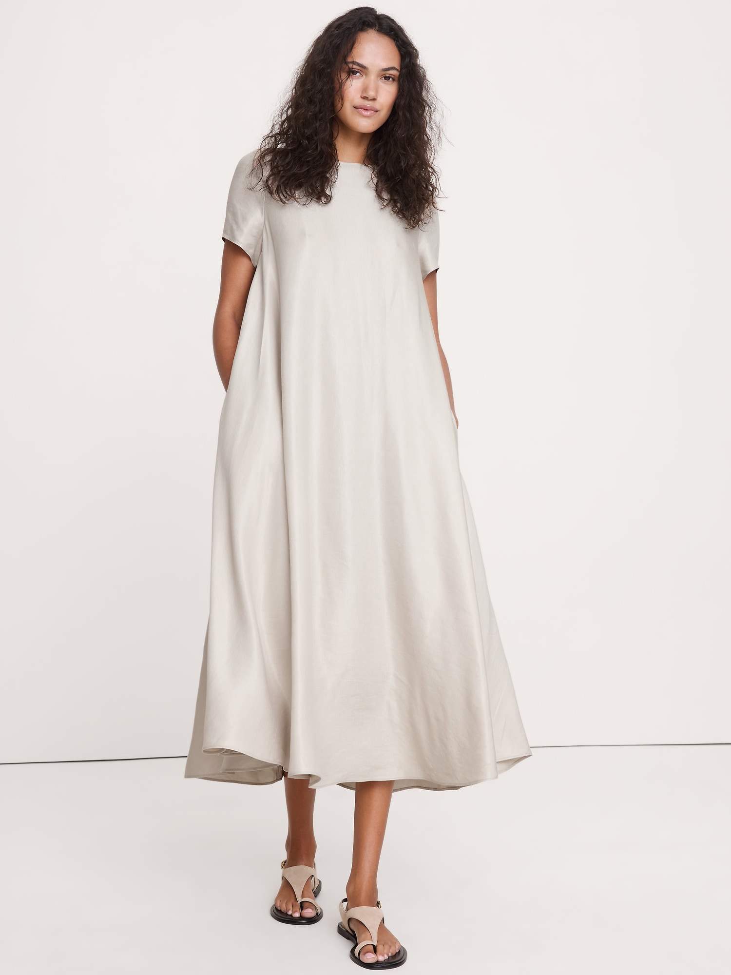 ビスコース リネン トラペーズ マキシ ドレス-0